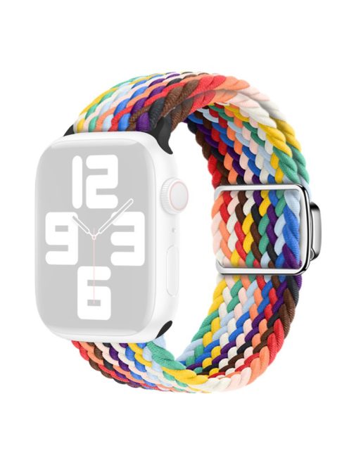 For Apple Watch Series 10 46mm / Ultra 2 Ultra 49mm /  Series 9 8 7 45mm / 6 5 4 SE (2023) SE (2022) SE 44mm / 3 2 1 42mm Nylon Braided Watch Band Magnetic Buckle Wrist Strap - Rainbow