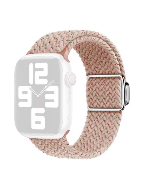 For Apple Watch Series 10 46mm / Ultra 2 Ultra 49mm /  Series 9 8 7 45mm / 6 5 4 SE (2023) SE (2022) SE 44mm / 3 2 1 42mm Nylon Braided Watch Band Magnetic Buckle Wrist Strap - Starlight Pink