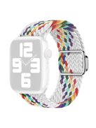 For Apple Watch Series 10 46mm / Ultra 2 Ultra 49mm /  Series 9 8 7 45mm / 6 5 4 SE (2023) SE (2022) SE 44mm / 3 2 1 42mm Nylon Braided Watch Band Magnetic Buckle Wrist Strap - White Rainbow