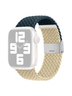   For Apple Watch Series 10 46mm / Ultra 2 Ultra 49mm /  Series 9 8 7 45mm / 6 5 4 SE (2023) SE (2022) SE 44mm / 3 2 1 42mm Nylon Strap Braided Watch Band - Dark Blue / Beige