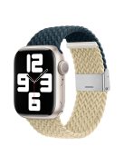 For Apple Watch Series 10 46mm / Ultra 2 Ultra 49mm /  Series 9 8 7 45mm / 6 5 4 SE (2023) SE (2022) SE 44mm / 3 2 1 42mm Nylon Strap Braided Watch Band - Dark Blue / Beige