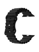 For Apple Watch Series 10 46mm / Ultra 2 Ultra 49mm /  Series 9 8 7 45mm / 6 5 4 SE (2023) SE (2022) SE 44mm / 3 2 1 42mm Ocean Band Breathable Silicone Strap with Adjustable 8-shaped Buckle - Black