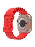 For Apple Watch Series 10 46mm / Ultra 2 Ultra 49mm /  Series 9 8 7 45mm / 6 5 4 SE (2023) SE (2022) SE 44mm / 3 2 1 42mm Ocean Band Breathable Silicone Strap with Adjustable 8-shaped Buckle - Red