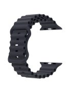 For Apple Watch Series 10 46mm / Ultra 2 Ultra 49mm /  Series 9 8 7 45mm / 6 5 4 SE (2023) SE (2022) SE 44mm / 3 2 1 42mm Ocean Band Silicone Strap with Adjustable 8-shaped Buckle - Midnight Black