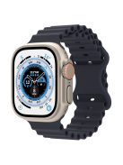 For Apple Watch Series 10 46mm / Ultra 2 Ultra 49mm /  Series 9 8 7 45mm / 6 5 4 SE (2023) SE (2022) SE 44mm / 3 2 1 42mm Ocean Band Silicone Strap with Adjustable 8-shaped Buckle - Midnight Black