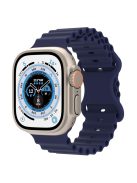 For Apple Watch Series 10 46mm / Ultra 2 Ultra 49mm /  Series 9 8 7 45mm / 6 5 4 SE (2023) SE (2022) SE 44mm / 3 2 1 42mm Ocean Band Silicone Strap with Adjustable 8-shaped Buckle - Midnight Blue