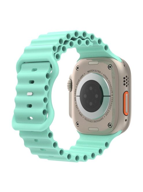 For Apple Watch Series 10 46mm / Ultra 2 Ultra 49mm /  Series 9 8 7 45mm / 6 5 4 SE (2023) SE (2022) SE 44mm / 3 2 1 42mm Ocean Band Silicone Strap with Adjustable 8-shaped Buckle - Teal Green