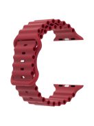 For Apple Watch Series 10 46mm / Ultra 2 Ultra 49mm /  Series 9 8 7 45mm / 6 5 4 SE (2023) SE (2022) SE 44mm / 3 2 1 42mm Ocean Band Silicone Strap with Adjustable 8-shaped Buckle - Wine Red