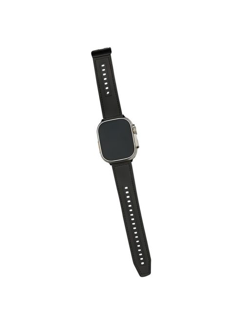 For Apple Watch Series 10 46mm / Ultra 2 Ultra 49mm /  Series 9 8 7 45mm / 6 5 4 SE (2023) SE (2022) SE 44mm / 3 2 1 42mm PU Leather+Silicone Watch Band - Black