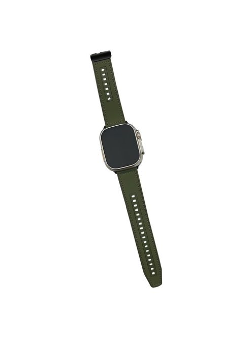 For Apple Watch Series 10 46mm / Ultra 2 Ultra 49mm /  Series 9 8 7 45mm / 6 5 4 SE (2023) SE (2022) SE 44mm / 3 2 1 42mm PU Leather+Silicone Watch Band - Blackish Green