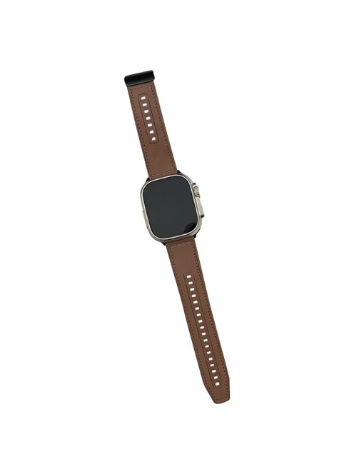 For Apple Watch Series 10 46mm / Ultra 2 Ultra 49mm /  Series 9 8 7 45mm / 6 5 4 SE (2023) SE (2022) SE 44mm / 3 2 1 42mm PU Leather+Silicone Watch Band - Coffee