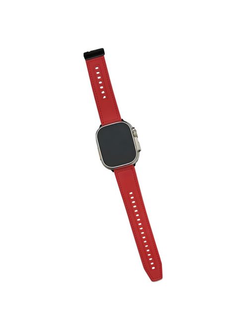 For Apple Watch Series 10 46mm / Ultra 2 Ultra 49mm /  Series 9 8 7 45mm / 6 5 4 SE (2023) SE (2022) SE 44mm / 3 2 1 42mm PU Leather+Silicone Watch Band - Red