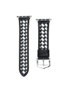 For Apple Watch Series 10 46mm / Ultra 2 Ultra 49mm /  Series 9 8 7 45mm / 6 5 4 SE (2023) SE (2022) SE 44mm / 3 2 1 42mm Quick Release Strap Woven Genuine Leather Band with Buckle - Black / White