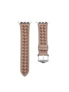 For Apple Watch Series 10 46mm / Ultra 2 Ultra 49mm /  Series 9 8 7 45mm / 6 5 4 SE (2023) SE (2022) SE 44mm / 3 2 1 42mm Quick Release Strap Woven Genuine Leather Band with Buckle - Grey / Brown