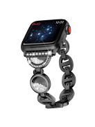 For Apple Watch Series 10 46mm / Ultra 2 Ultra 49mm /  Series 9 8 7 45mm / 6 5 4 SE (2023) SE (2022) SE 44mm / 3 2 1 42mm Quicksand Watch Band Rhinestones Decor Stainless Steel Bracelet - Black