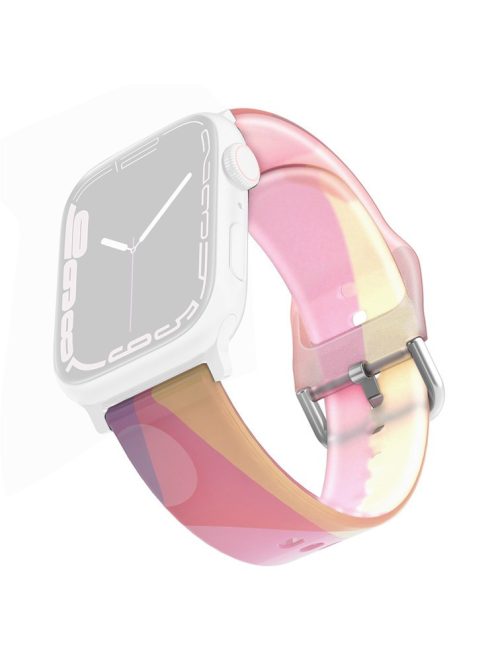 For Apple Watch Series 10 46mm / Ultra 2 Ultra 49mm /  Series 9 8 7 45mm / 6 5 4 SE (2023) SE (2022) SE 44mm / 3 2 1 42mm Rainbow Color Quick Release Watch Strap Silicone Watchband - Pink Yellow