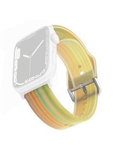   For Apple Watch Series 10 46mm / Ultra 2 Ultra 49mm /  Series 9 8 7 45mm / 6 5 4 SE (2023) SE (2022) SE 44mm / 3 2 1 42mm Rainbow Color Quick Release Watch Strap Silicone Watchband - Yellow Rainbow