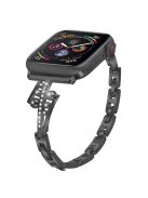 For Apple Watch Series 10 46mm / Ultra 2 Ultra 49mm /  Series 9 8 7 45mm / 6 5 4 SE (2023) SE (2022) SE 44mm / 3 2 1 42mm Repalcement Metal Watch Band Rhinestone Decor Wrist Strap - Black