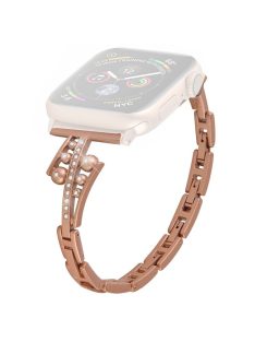   For Apple Watch Series 10 46mm / Ultra 2 Ultra 49mm /  Series 9 8 7 45mm / 6 5 4 SE (2023) SE (2022) SE 44mm / 3 2 1 42mm Repalcement Metal Watch Band Rhinestone Decor Wrist Strap - Rose Gold