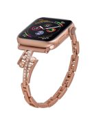 For Apple Watch Series 10 46mm / Ultra 2 Ultra 49mm /  Series 9 8 7 45mm / 6 5 4 SE (2023) SE (2022) SE 44mm / 3 2 1 42mm Repalcement Metal Watch Band Rhinestone Decor Wrist Strap - Rose Gold