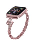 For Apple Watch Series 10 46mm / Ultra 2 Ultra 49mm /  Series 9 8 7 45mm / 6 5 4 SE (2023) SE (2022) SE 44mm / 3 2 1 42mm Repalcement Metal Watch Band Rhinestone Decor Wrist Strap - Rose Pink