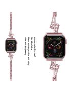 For Apple Watch Series 10 46mm / Ultra 2 Ultra 49mm /  Series 9 8 7 45mm / 6 5 4 SE (2023) SE (2022) SE 44mm / 3 2 1 42mm Repalcement Metal Watch Band Rhinestone Decor Wrist Strap - Rose Pink