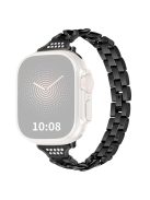 For Apple Watch Series 10 46mm / Ultra 2 Ultra 49mm /  Series 9 8 7 45mm / 6 5 4 SE (2023) SE (2022) SE 44mm / 3 2 1 42mm Rhinestone Decor Metal Smart Watch Band Replacement Wrist Strap - Black