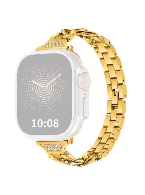 For Apple Watch Series 10 46mm / Ultra 2 Ultra 49mm /  Series 9 8 7 45mm / 6 5 4 SE (2023) SE (2022) SE 44mm / 3 2 1 42mm Rhinestone Decor Metal Smart Watch Band Replacement Wrist Strap - Gold