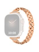 For Apple Watch Series 10 46mm / Ultra 2 Ultra 49mm /  Series 9 8 7 45mm / 6 5 4 SE (2023) SE (2022) SE 44mm / 3 2 1 42mm Rhinestone Decor Metal Smart Watch Band Replacement Wrist Strap - Rose Gold