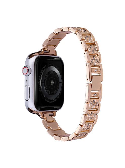 For Apple Watch Series 10 46mm / Ultra 2 Ultra 49mm /  Series 9 8 7 45mm / 6 5 4 SE (2023) SE (2022) SE 44mm / 3 2 1 42mm Rhinestone Metal Watch Strap - Rose Gold