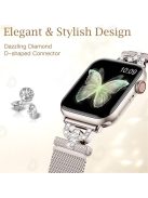 For Apple Watch Series 10 46mm / Ultra 2 Ultra 49mm /  Series 9 8 7 45mm / 6 5 4 SE (2023) SE (2022) SE 44mm / 3 2 1 42mm Rhinestones D-Shape Strap Stainless Steel Milanese Band - Starlight Color