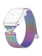 For Apple Watch Series 10 46mm / Ultra 2 Ultra 49mm /  Series 9 8 7 45mm / 6 5 4 SE (2023) SE (2022) SE 44mm / 3 2 1 42mm Rhinestones D-Shape Wrist Strap Stainless Steel Milanese Band - Colorful