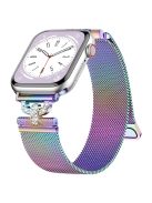 For Apple Watch Series 10 46mm / Ultra 2 Ultra 49mm /  Series 9 8 7 45mm / 6 5 4 SE (2023) SE (2022) SE 44mm / 3 2 1 42mm Rhinestones D-Shape Wrist Strap Stainless Steel Milanese Band - Colorful