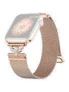 For Apple Watch Series 10 46mm / Ultra 2 Ultra 49mm /  Series 9 8 7 45mm / 6 5 4 SE (2023) SE (2022) SE 44mm / 3 2 1 42mm Rhinestones D-Shape Wrist Strap Stainless Steel Milanese Band - Rose Gold