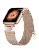 For Apple Watch Series 10 46mm / Ultra 2 Ultra 49mm /  Series 9 8 7 45mm / 6 5 4 SE (2023) SE (2022) SE 44mm / 3 2 1 42mm Rhinestones D-Shape Wrist Strap Stainless Steel Milanese Band - Rose Gold