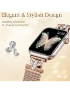 For Apple Watch Series 10 46mm / Ultra 2 Ultra 49mm /  Series 9 8 7 45mm / 6 5 4 SE (2023) SE (2022) SE 44mm / 3 2 1 42mm Rhinestones D-Shape Wrist Strap Stainless Steel Milanese Band - Rose Gold