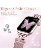 For Apple Watch Series 10 46mm / Ultra 2 Ultra 49mm /  Series 9 8 7 45mm / 6 5 4 SE (2023) SE (2022) SE 44mm / 3 2 1 42mm Rhinestones D-Shape Wrist Strap Stainless Steel Milanese Band - Rose Pink