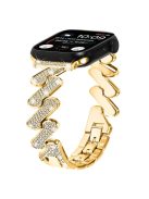 For Apple Watch Series 10 46mm / Ultra 2 Ultra 49mm /  Series 9 8 7 45mm / 6 5 4 SE (2023) SE (2022) SE 44mm / 3 2 1 42mm Rhinestones Decor Strap Zinc Alloy Wrist Band - Gold