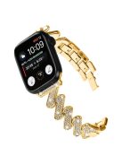 For Apple Watch Series 10 46mm / Ultra 2 Ultra 49mm /  Series 9 8 7 45mm / 6 5 4 SE (2023) SE (2022) SE 44mm / 3 2 1 42mm Rhinestones Decor Strap Zinc Alloy Wrist Band - Gold