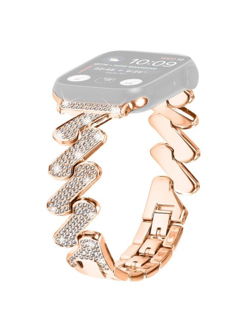 For Apple Watch Series 10 46mm / Ultra 2 Ultra 49mm /  Series 9 8 7 45mm / 6 5 4 SE (2023) SE (2022) SE 44mm / 3 2 1 42mm Rhinestones Decor Strap Zinc Alloy Wrist Band - Rose Gold