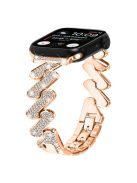 For Apple Watch Series 10 46mm / Ultra 2 Ultra 49mm /  Series 9 8 7 45mm / 6 5 4 SE (2023) SE (2022) SE 44mm / 3 2 1 42mm Rhinestones Decor Strap Zinc Alloy Wrist Band - Rose Gold