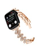 For Apple Watch Series 10 46mm / Ultra 2 Ultra 49mm /  Series 9 8 7 45mm / 6 5 4 SE (2023) SE (2022) SE 44mm / 3 2 1 42mm Rhinestones Decor Strap Zinc Alloy Wrist Band - Rose Gold