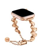 For Apple Watch Series 10 46mm / Ultra 2 Ultra 49mm /  Series 9 8 7 45mm / 6 5 4 SE (2023) SE (2022) SE 44mm / 3 2 1 42mm Ribbon Shape Metal Watch Strap - Rose Gold