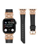 For Apple Watch Series 10 46mm / Ultra 2 Ultra 49mm /  Series 9 8 7 45mm / 6 5 4 SE (2023) SE (2022) SE 44mm / 3 2 1 42mm Rose Gold Buckle Watch Strap - Black