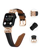 For Apple Watch Series 10 46mm / Ultra 2 Ultra 49mm /  Series 9 8 7 45mm / 6 5 4 SE (2023) SE (2022) SE 44mm / 3 2 1 42mm Rose Gold Buckle Watch Strap - Black