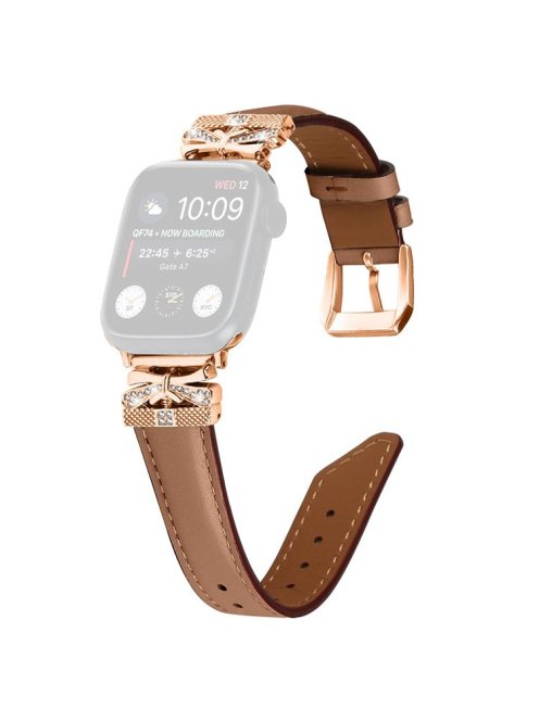 For Apple Watch Series 10 46mm / Ultra 2 Ultra 49mm /  Series 9 8 7 45mm / 6 5 4 SE (2023) SE (2022) SE 44mm / 3 2 1 42mm Rose Gold Buckle Watch Strap - Brown