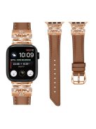 For Apple Watch Series 10 46mm / Ultra 2 Ultra 49mm /  Series 9 8 7 45mm / 6 5 4 SE (2023) SE (2022) SE 44mm / 3 2 1 42mm Rose Gold Buckle Watch Strap - Brown