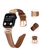 For Apple Watch Series 10 46mm / Ultra 2 Ultra 49mm /  Series 9 8 7 45mm / 6 5 4 SE (2023) SE (2022) SE 44mm / 3 2 1 42mm Rose Gold Buckle Watch Strap - Brown