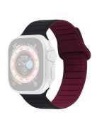 For Apple Watch Series 10 46mm / Ultra 2 Ultra 49mm /  Series 9 8 7 45mm / 6 5 4 SE (2023) SE (2022) SE 44mm / 3 2 1 42mm Silicone Band Color Match Magnetic Watch Strap - Black / Wine Red