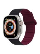 For Apple Watch Series 10 46mm / Ultra 2 Ultra 49mm /  Series 9 8 7 45mm / 6 5 4 SE (2023) SE (2022) SE 44mm / 3 2 1 42mm Silicone Band Color Match Magnetic Watch Strap - Black / Wine Red